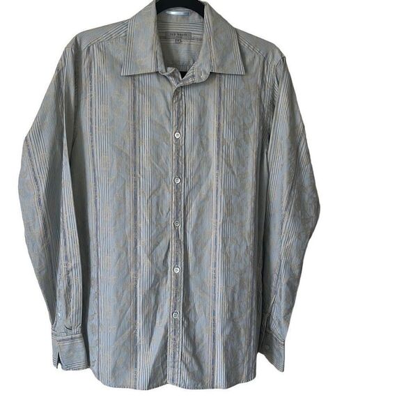 Ted Baker Lanoon Men's Stripes Embossed Pattern Button-Down Shirt Gray Medium - Picture 1 of 9